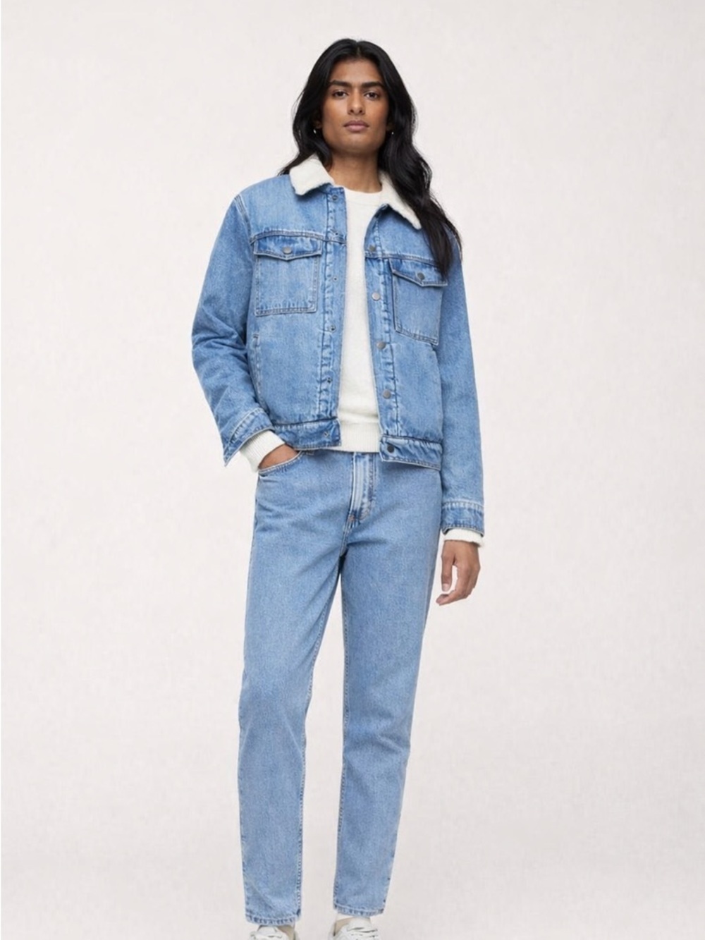 MNG | S | (Oversized) Faux Shearling-Lined Denim Jacket (125$ Retails) - Picture 5 of 7